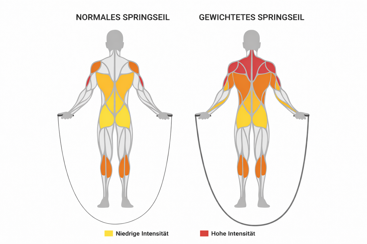 Grafik-Vergleich: Welche Muskelgruppen normales Seilspringen und gewichtetes Seilspringen aktivieren